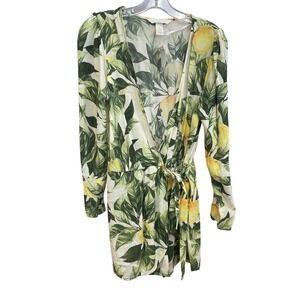 H&M Lemon Print Mini Dress Romper Long Sleeve Tie‎ Waist Summer Vacation S